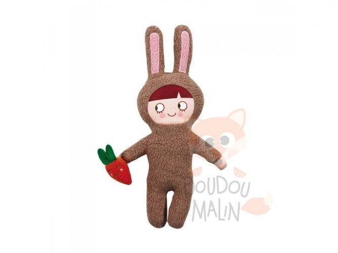 poupée ninon déguisée en lapin carotte marron violet 